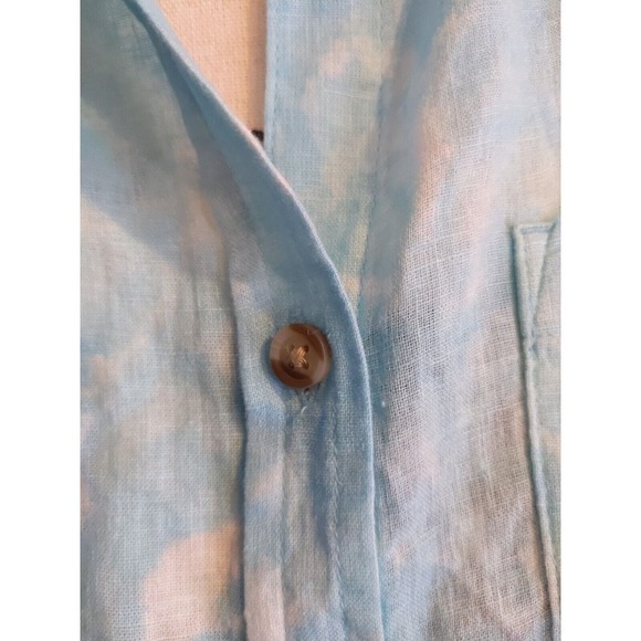 Time and tru blue button Womens Small sleeveless top blouse tie dye Linen blend - Picture 2 of 5
